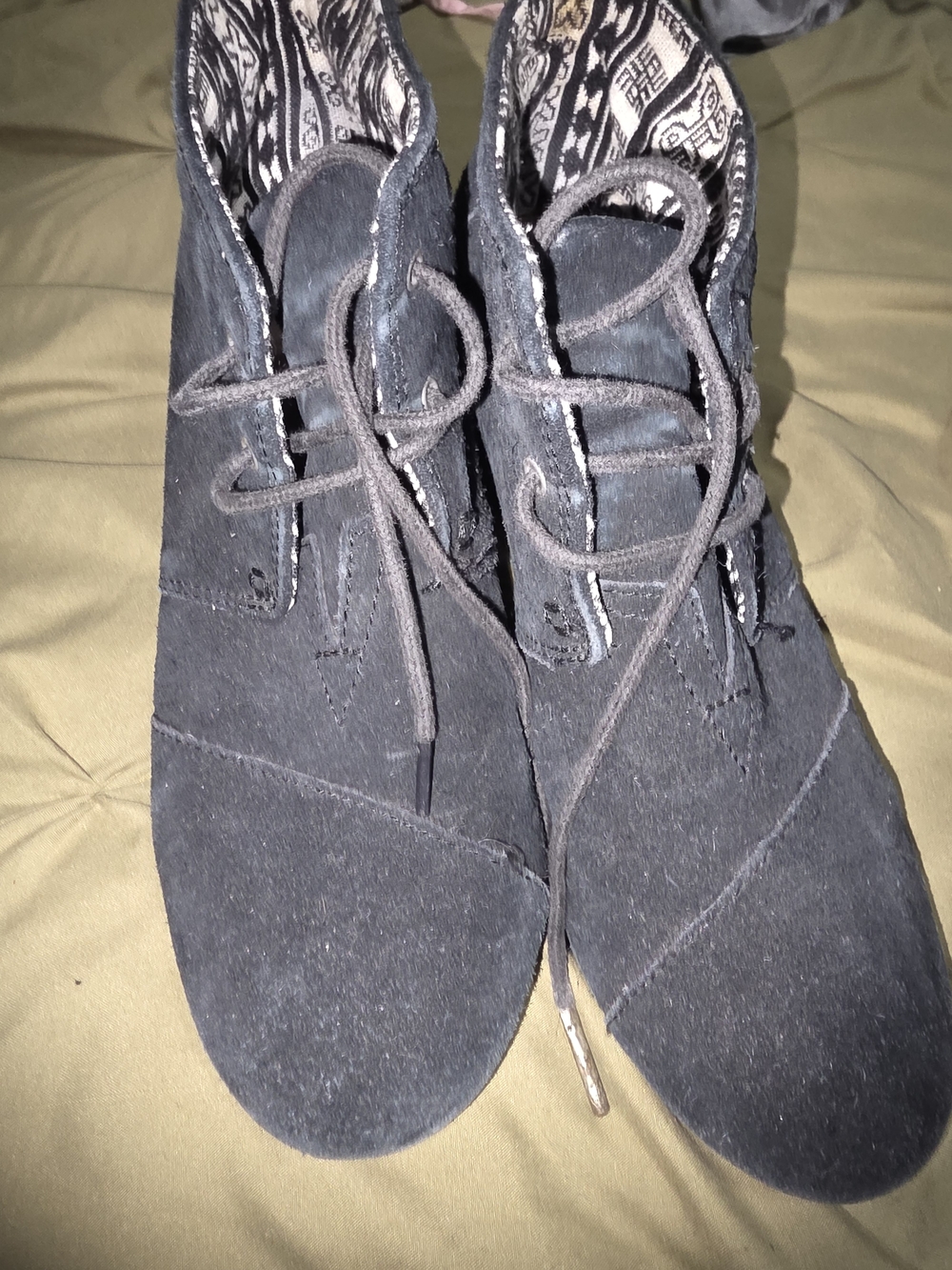 Women's Black Suede TOMS Lace-Up Booties